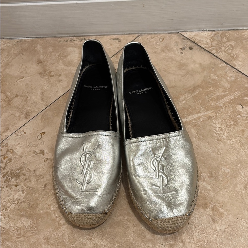 Saint Laurent Silver Espadrilles Metallic Shine